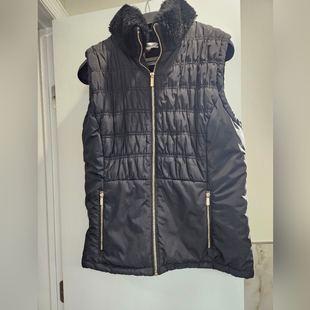Calvin Klein Black Quilted Vest with Gold Accents